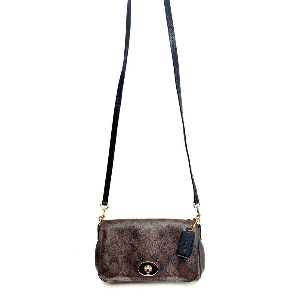 Coach Ruby F34615 Brown Black Signature Coated Canvas Mini Crossbody Bag Rare